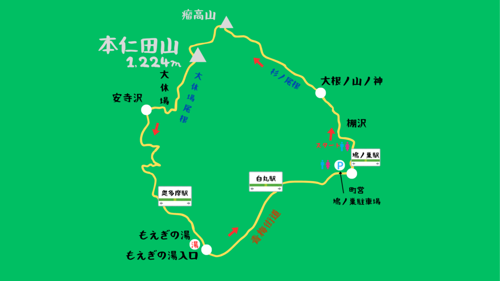 本仁田山 登山地図