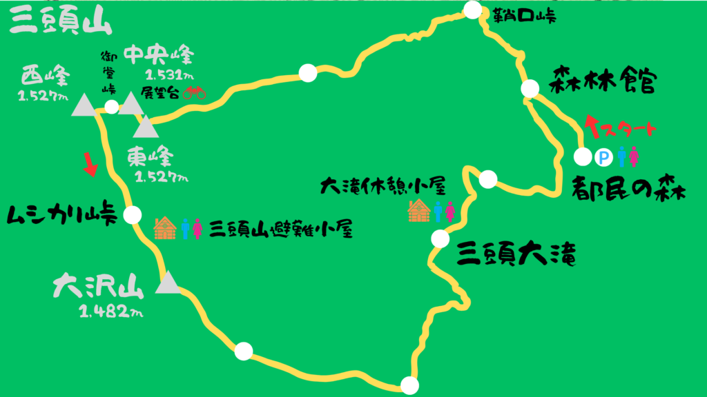 三頭山 登山地図