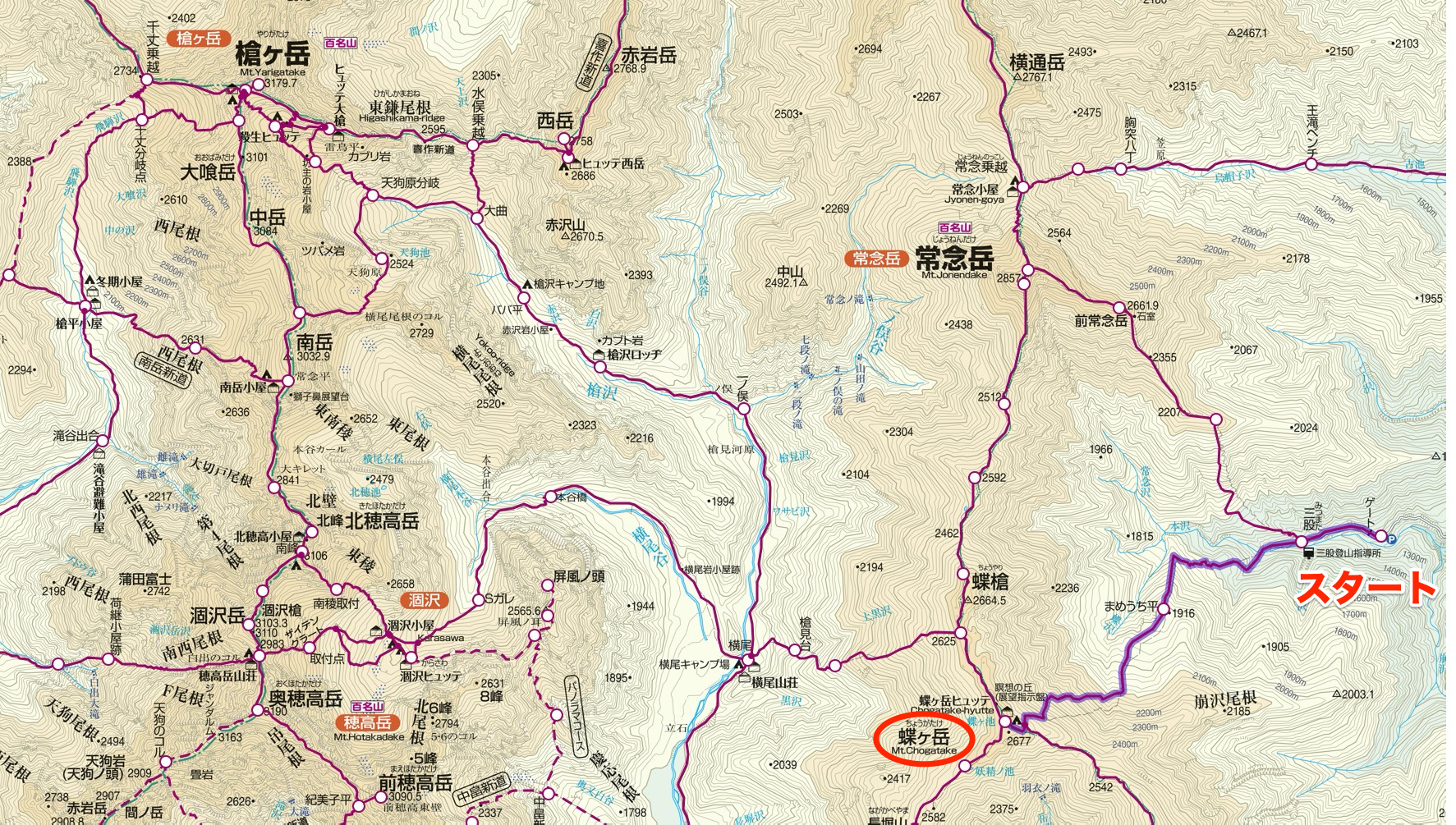 蝶ヶ岳 地図