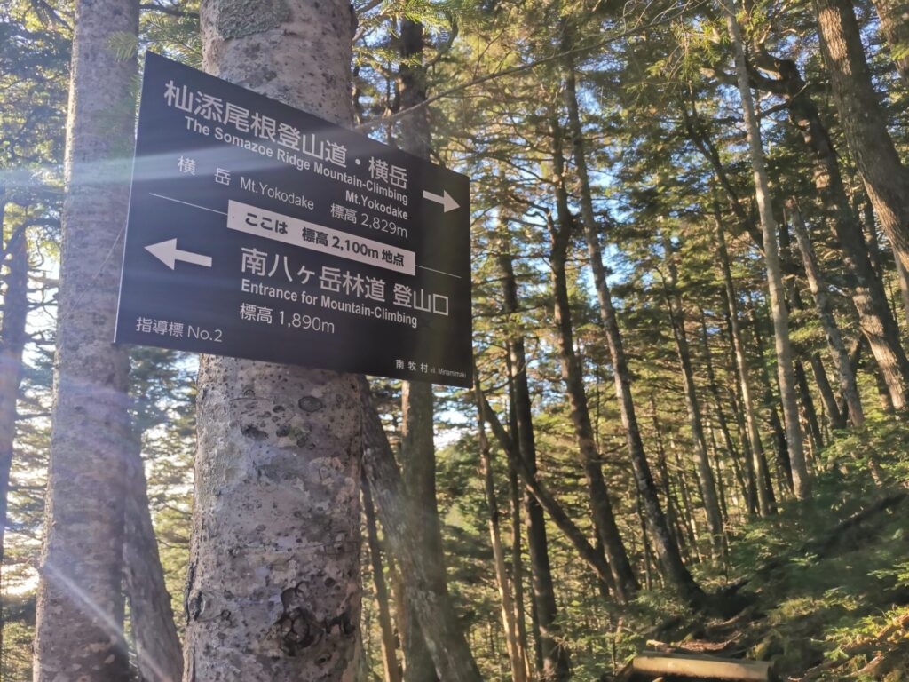 杣添尾根登山道 道標