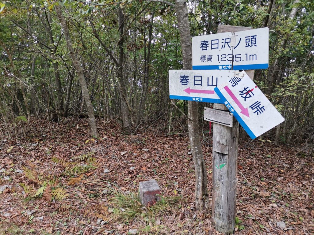 春日沢ノ頭 標柱