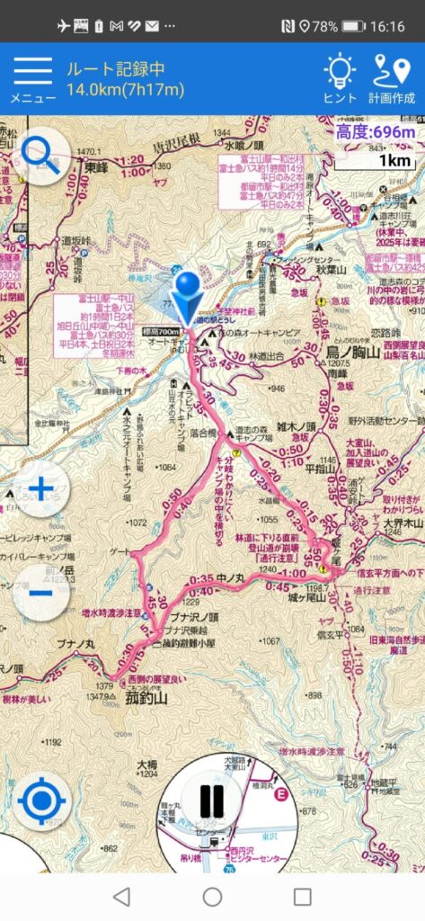 菰釣山 登山地図