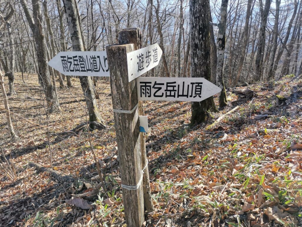 雨乞岳山頂 道標