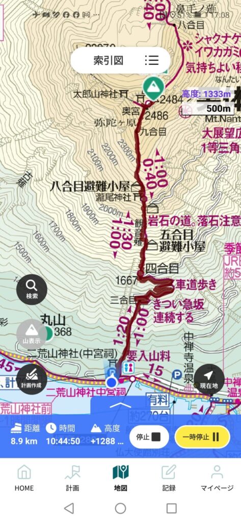 男体山 登山地図